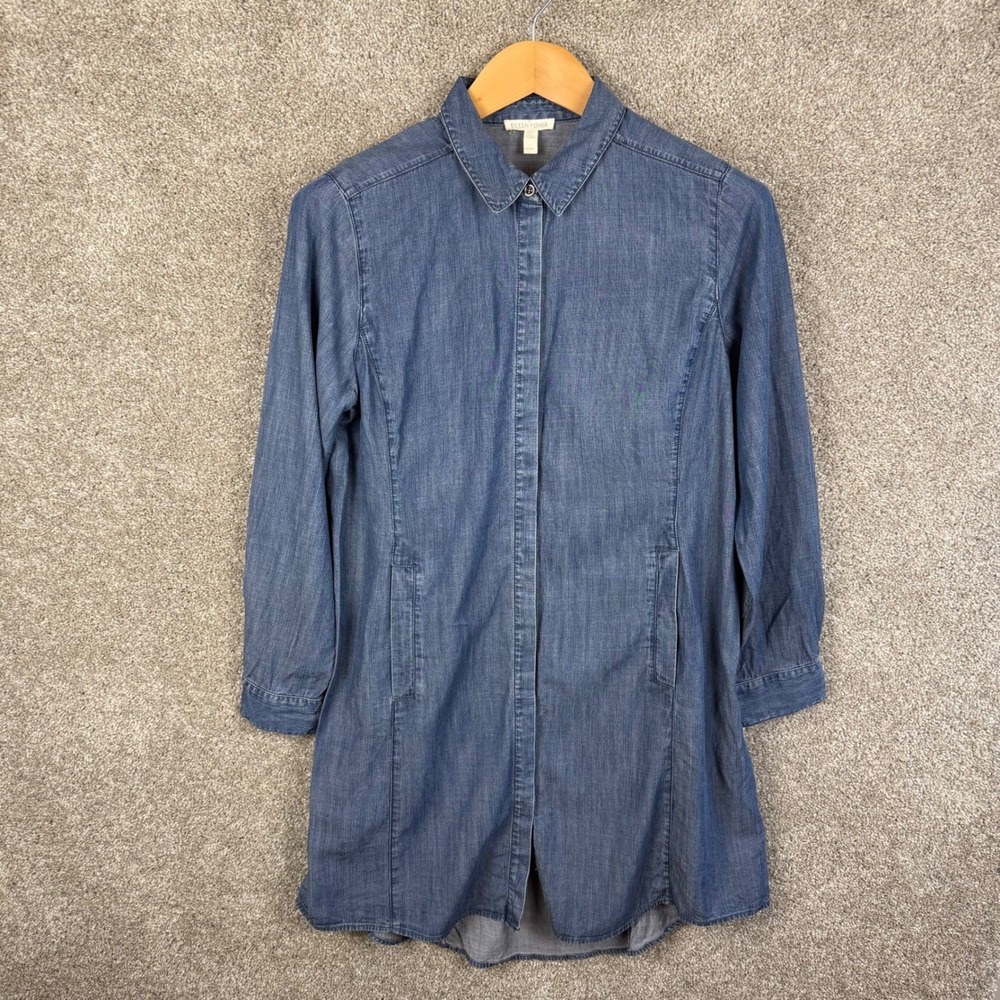 Eileen Fisher Chambray Denim Shirt Dress Tencel Cotton Blue Women's Medium - Picture 2 of 7